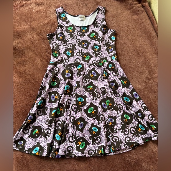 CowCow Black Cat Print Skater Dress – Sleeveless size xl - Picture 2 of 5